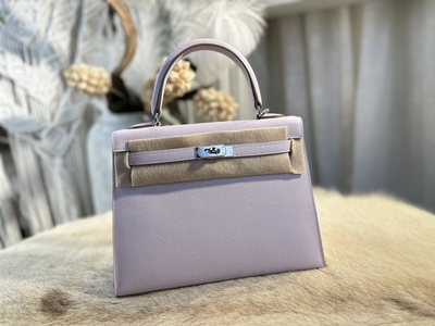 09梦幻紫H家全手缝凯利包kl25凯丽手工蜡线缝制epsom