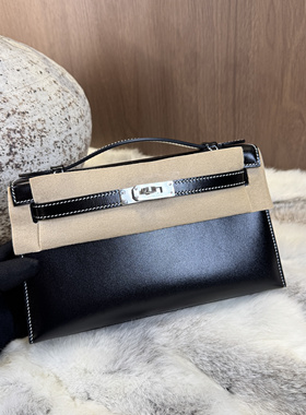 Mini凯莉一代进口box皮 黑金扣 全手工定制 银扣白线带点复古调调