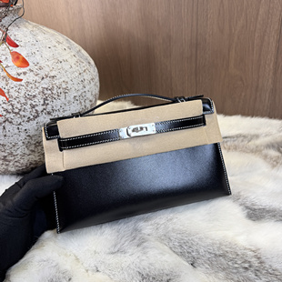 Mini凯莉一代进口box皮 黑金扣 全手工定制 银扣白线带点复古调调