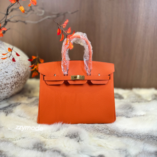 ZZYMODE 全手缝 93经典橘色铂金女包 BK 25cm togo皮