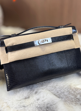 蜡线全手工 迷你凯莉包 miniKL 一代 Noir 89黑色 蜥蜴皮 银扣PHW