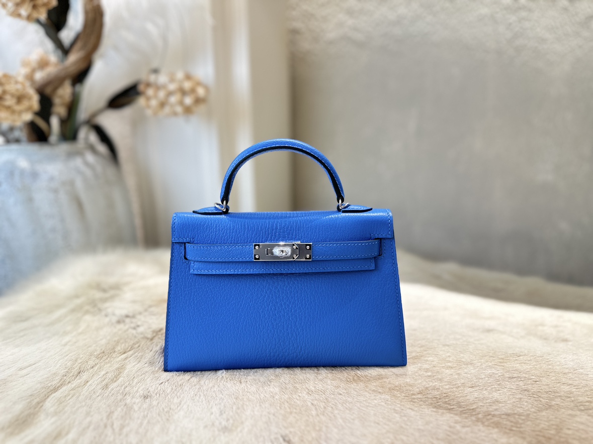 凯莉包 mini 2代 19cm 水妖蓝 7T Chevre山羊皮 银扣