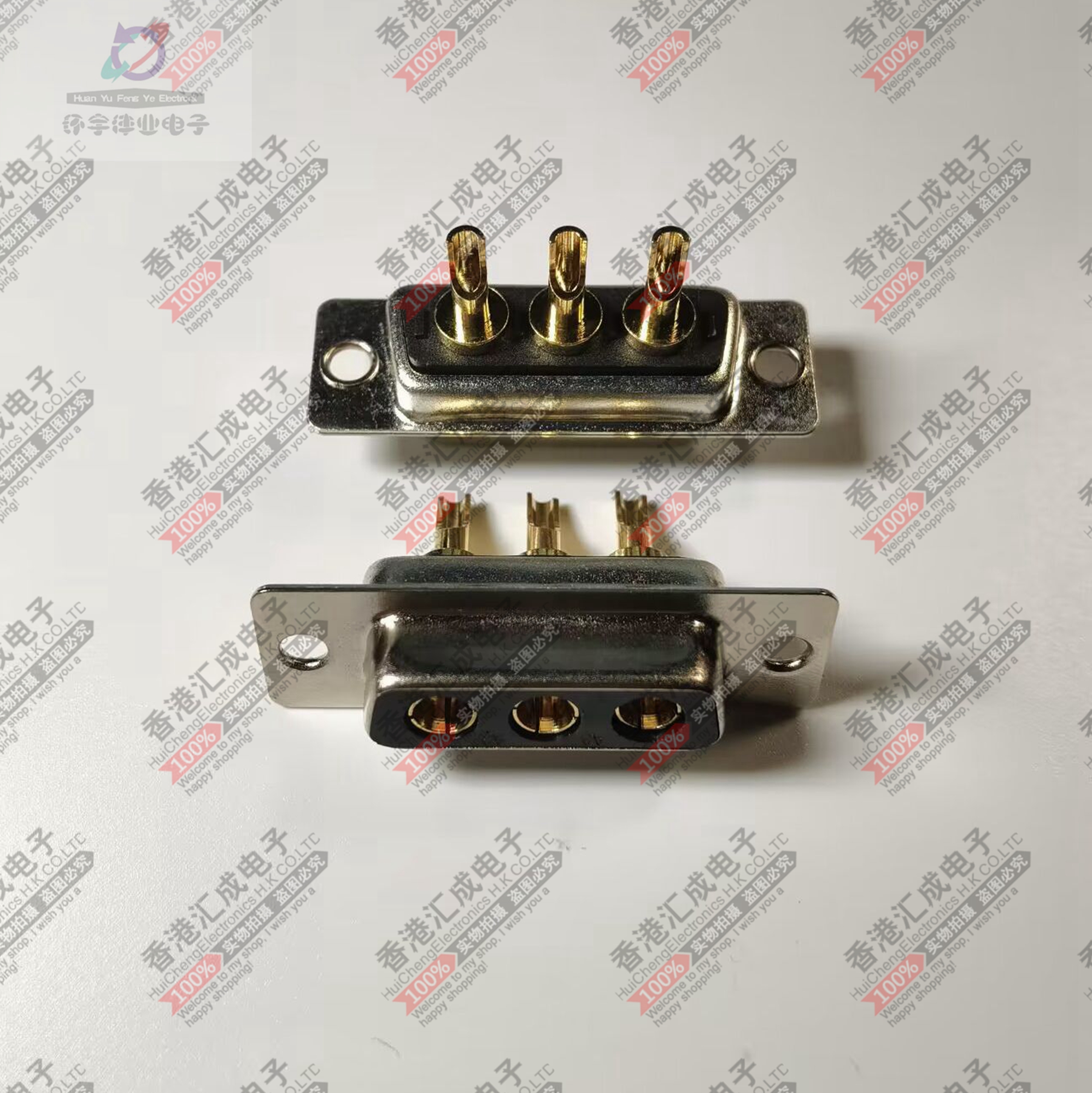 DSUB3W3 射频焊线式母座 高频3芯公头连接器同轴信号 镀金端子10A