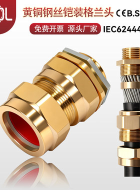 黄铜CW型单密封钢丝铠装防水电缆格兰头 带铠压盖接头填料函护套