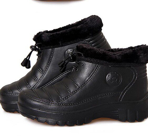 冬季孺子牛棉鞋加棉雪地鞋厨师工作鞋男女款低筒防水牛头鞋踩雪黑