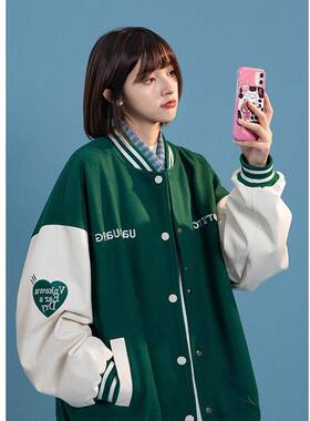 外套服秋冬拼接男女棒球新款呢子