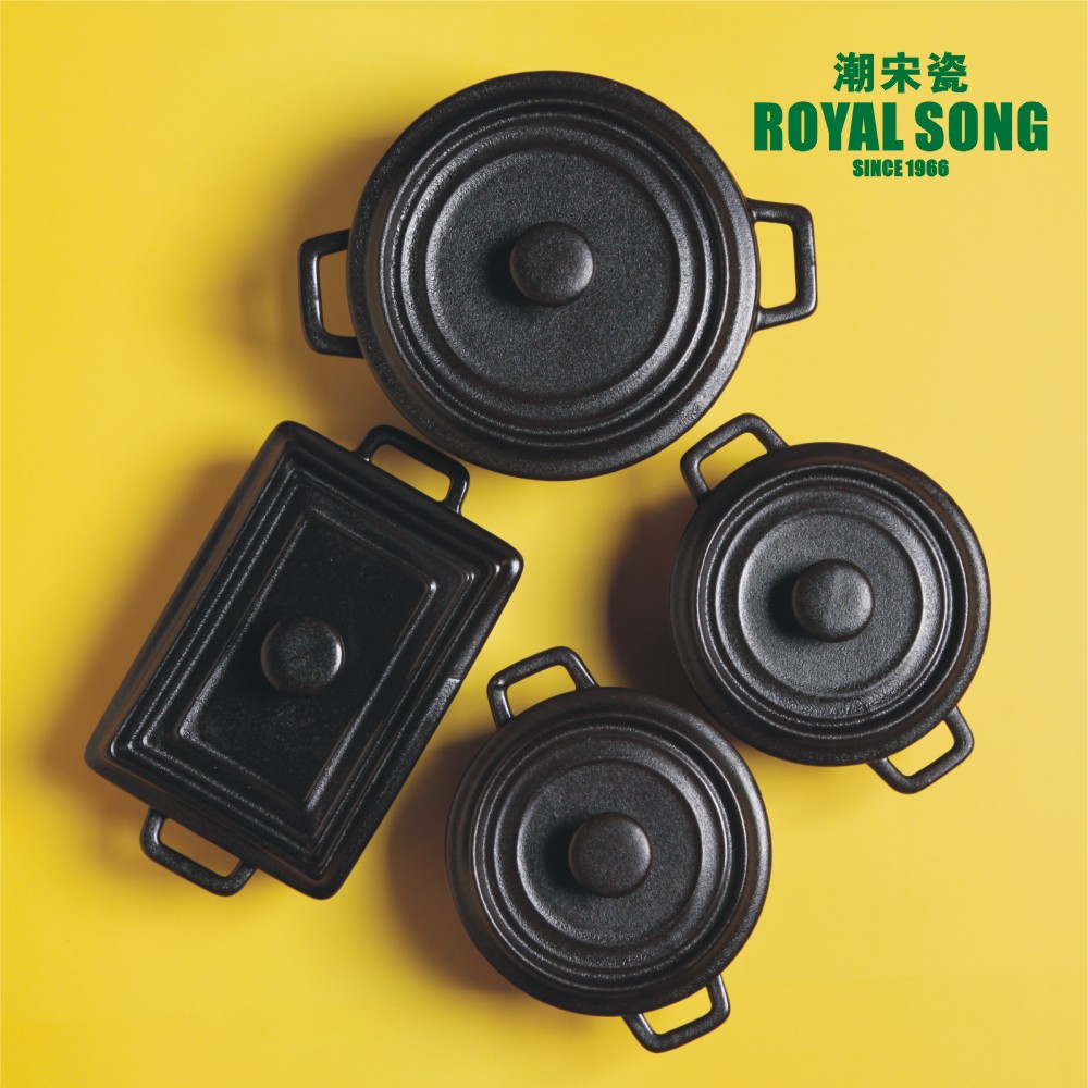 烤碗带盖双耳宝宝黑色餐具陶瓷