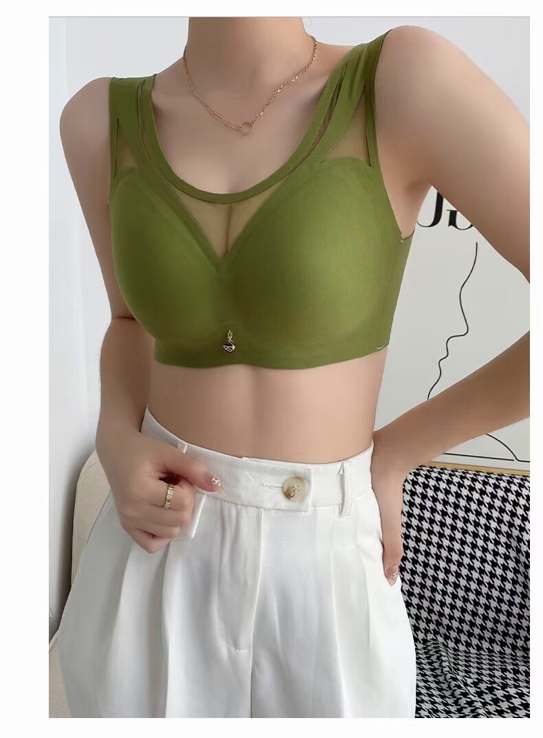 卡安莉宽肩带内衣女无痕美背小胸聚拢果冻条固定杯一体背心文胸罩
