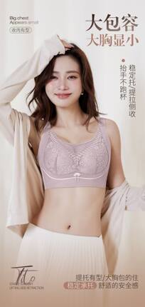 安妮儿3113大胸薄款内衣透气蕾丝性感舒适收副乳无磁调整型文胸
