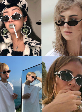 2022新款网红同款条纹斑马椭圆太阳镜 个性太阳眼镜女2022新款