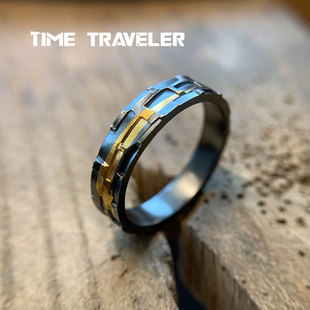 方头纹黑金肌理银戒原创黄金情侣简约银戒指气质纯银情侣