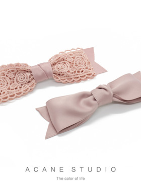 ACANE 蕾丝带粉色甜美气质小清新文艺复古日系韩国弹簧发夹头饰品
