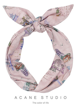 ACANE 烟粉色亭台楼阁中式复古文艺气质小清新打结宽发带箍头饰品