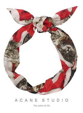 ACANE 圣诞节日帽子猫咪复古文艺红色日韩打结可爱发带包头巾头饰