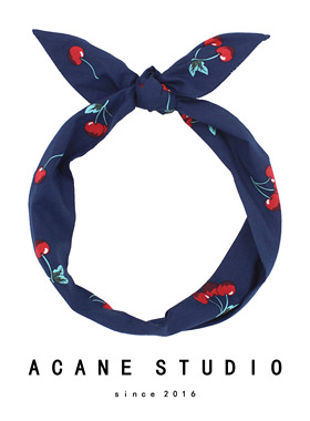 ACANE 藏蓝底小樱桃可爱小清新复古文艺百搭韩国日系铁丝宽发带