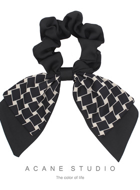 ACANE 几何飘带双层蝴蝶结丝绸缎面文艺复古日系韩国气质发圈头饰