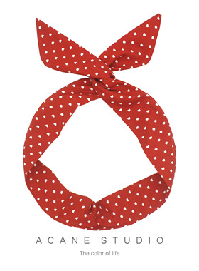 ACANE 红色底爱心波点可爱甜美节日新年兔耳朵交叉发带箍头饰品