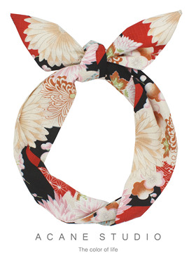 ACANE 扇面菊花红黑配色文艺复古日系个性打结铁丝宽发带头饰品
