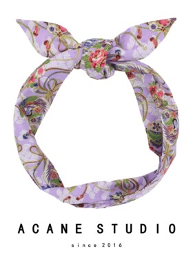 ACANE 浅紫色孔雀烫金扇面和风文艺气质清新韩国日系复古超宽发带