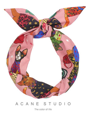 ACANE 粉红色时尚走秀猫咪个性文艺复古嘻哈包头巾超宽发带头饰品