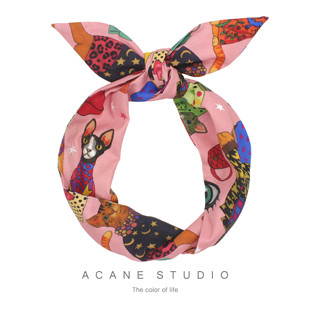 ACANE 粉红色时尚走秀猫咪个性文艺复古嘻哈包头巾超宽发带头饰品