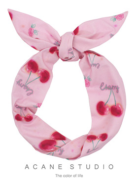 ACANE 粉底大樱桃纯棉可爱文艺复古小清新超宽打结铁丝发带头饰品