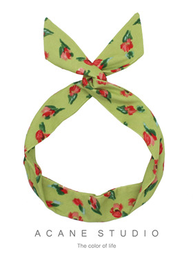 ACANE 灯芯绒果绿色红色花朵文艺复古甜美小清新兔耳朵发带头饰品