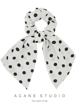 ACANE 珍珠麻雪纺白底黑波点文艺复古小清新韩国日系甜美发圈头饰