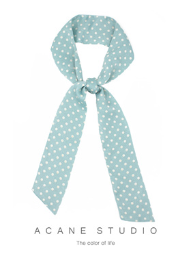 ACANE 薄荷绿白波点小清新气质文艺复古韩国缎面长飘带发圈头饰品