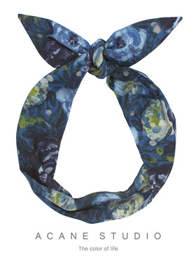 ACANE 油画雾蓝色玫瑰花朵文艺复古气质温柔日系韩国宽发带头饰品