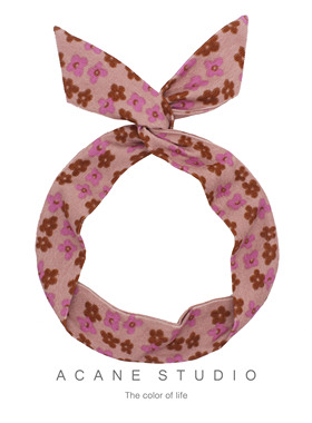 ACANE 灯芯绒肉粉色小花朵甜美小清新复古文艺气质兔耳朵发带头饰