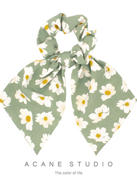 ACANE 抹茶绿小雏菊小清新复古文艺气质韩国日系飘带发圈绳头饰品