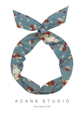 ACANE 灰蓝色白猫文艺复古小清新气质温柔日系韩国兔耳朵发带头饰
