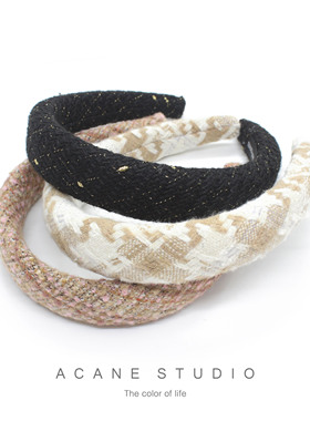 ACANE 毛呢格子小清新复古气质文艺香风海绵发箍高颅顶发箍卡头饰