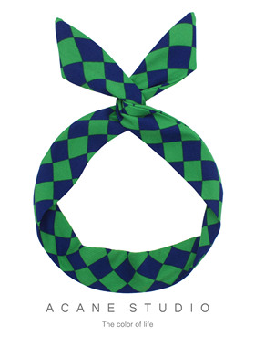 ACANE 灯芯绒蓝绿色棋盘格个性文艺复古气质清新学院风兔耳朵发带