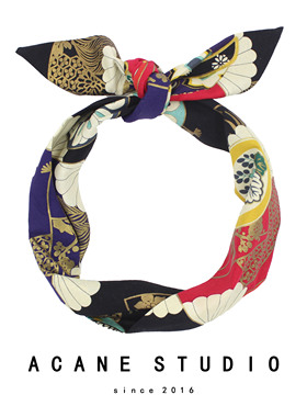 ACANE 和风宫廷扇子烫金花朵复古文艺超宽铁丝打结发带箍包头巾