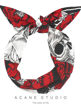 ACANE 骷髅红玫瑰个性气质文艺复古朋克风超宽欧美打结发带包头巾