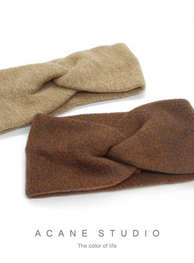 ACANE 毛线毛绒纯色平纹美拉德秋冬复古文艺气质交叉宽发带头饰品