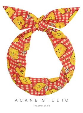 ACANE 红格子笑脸小饼干纯棉卡通可爱复古小清新打结宽发带头饰品