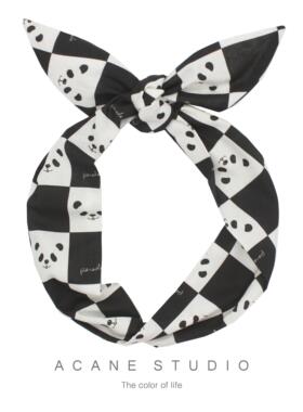 ACANE 黑白棋盘格熊猫个性卡通可爱甜美文艺复古兔耳朵发带头饰品