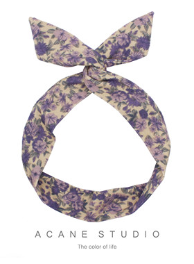 ACANE 灯芯绒紫色花朵文艺复古气质小清新兔耳朵铁丝发带箍头饰品