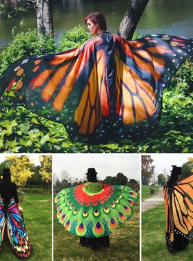 设计师围巾蝴蝶翅膀舞蹈大披风沙滩巾纱巾丝巾音乐节拍照cos披肩