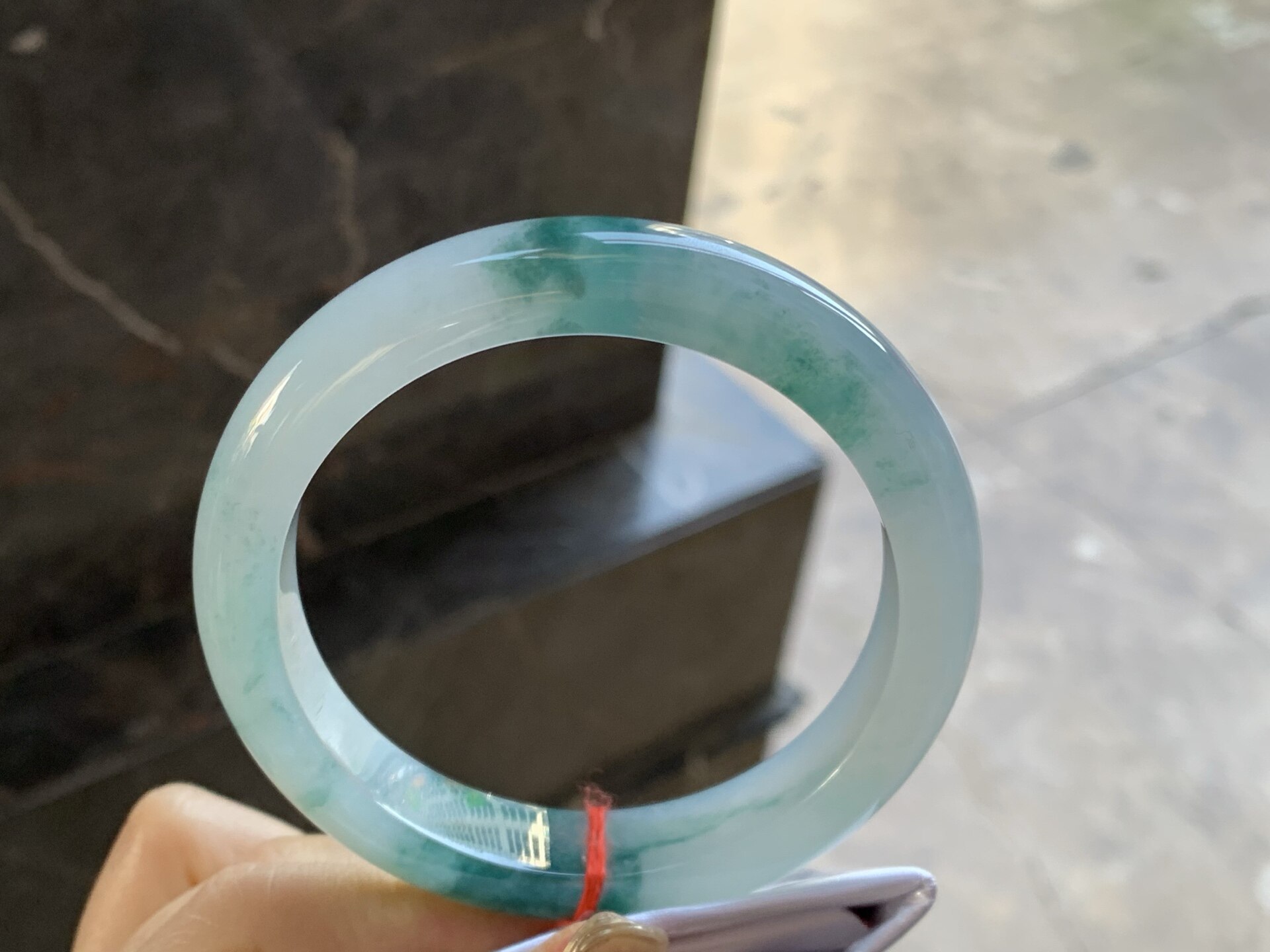 翡翠飘花大圈口手镯 圈口60