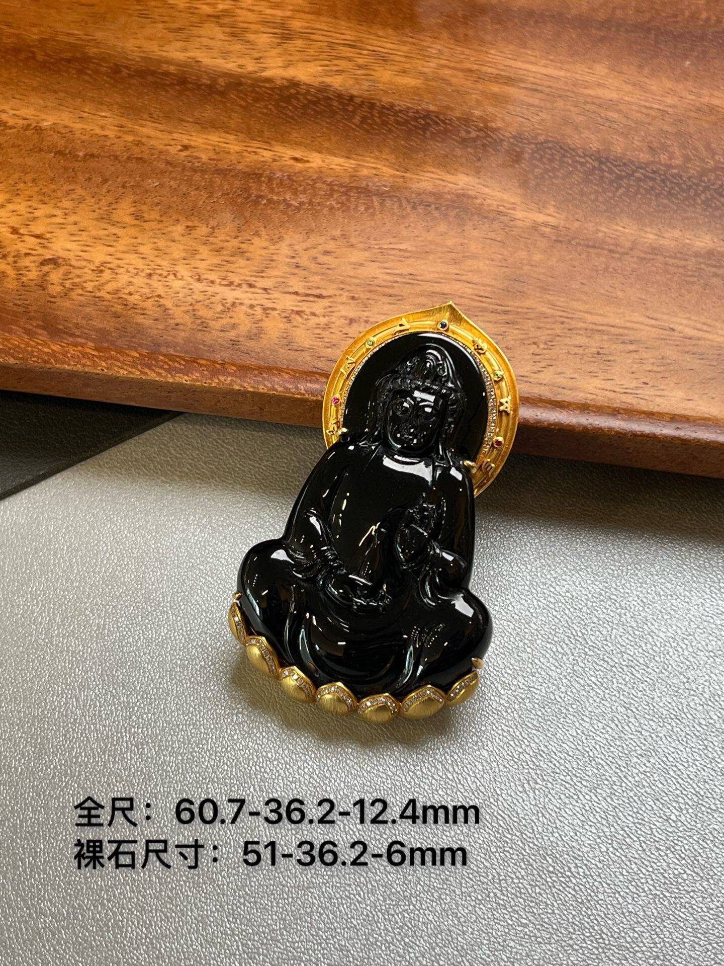 墨翠观音 翡翠观音吊坠 18k金镶嵌