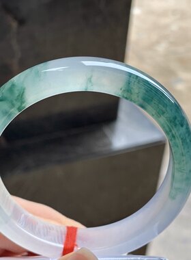 翡翠高冰种蓝花手镯 种水一流 飘花浓郁 圈口57 58