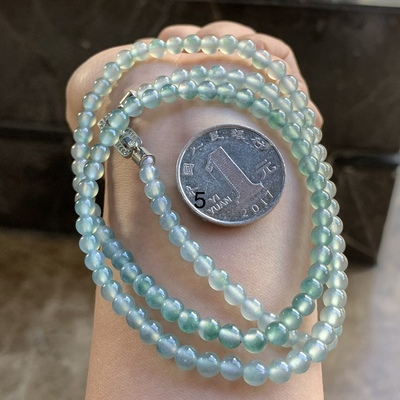 翡翠冰蓝珠串手链 清透水润 价28800