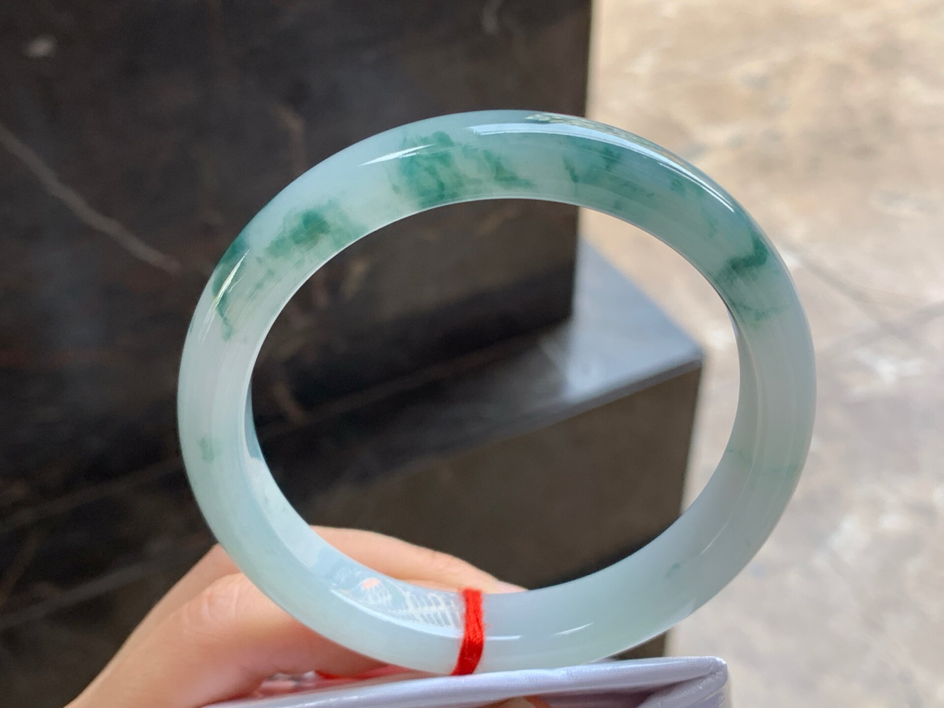 翡翠蓝花大圈手镯 圈口63 64