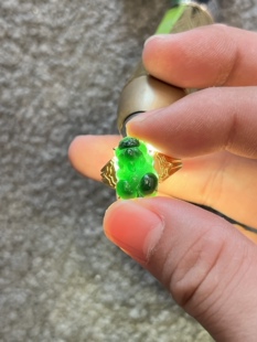 精品翡翠墨翠貔貅戒指 18k金镶嵌 圈口20#