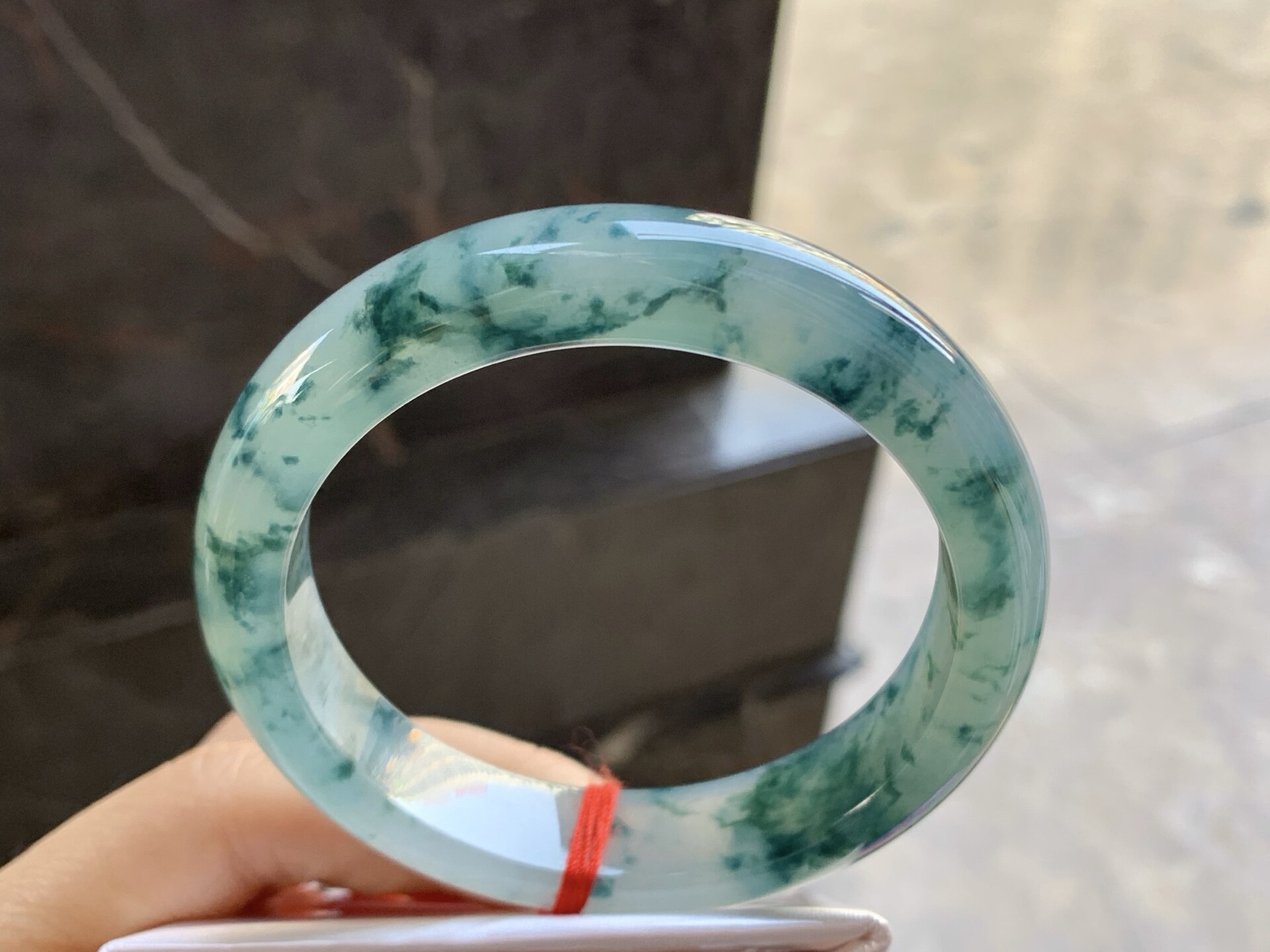 翡翠冰糯种蓝花手镯 圈口57 58