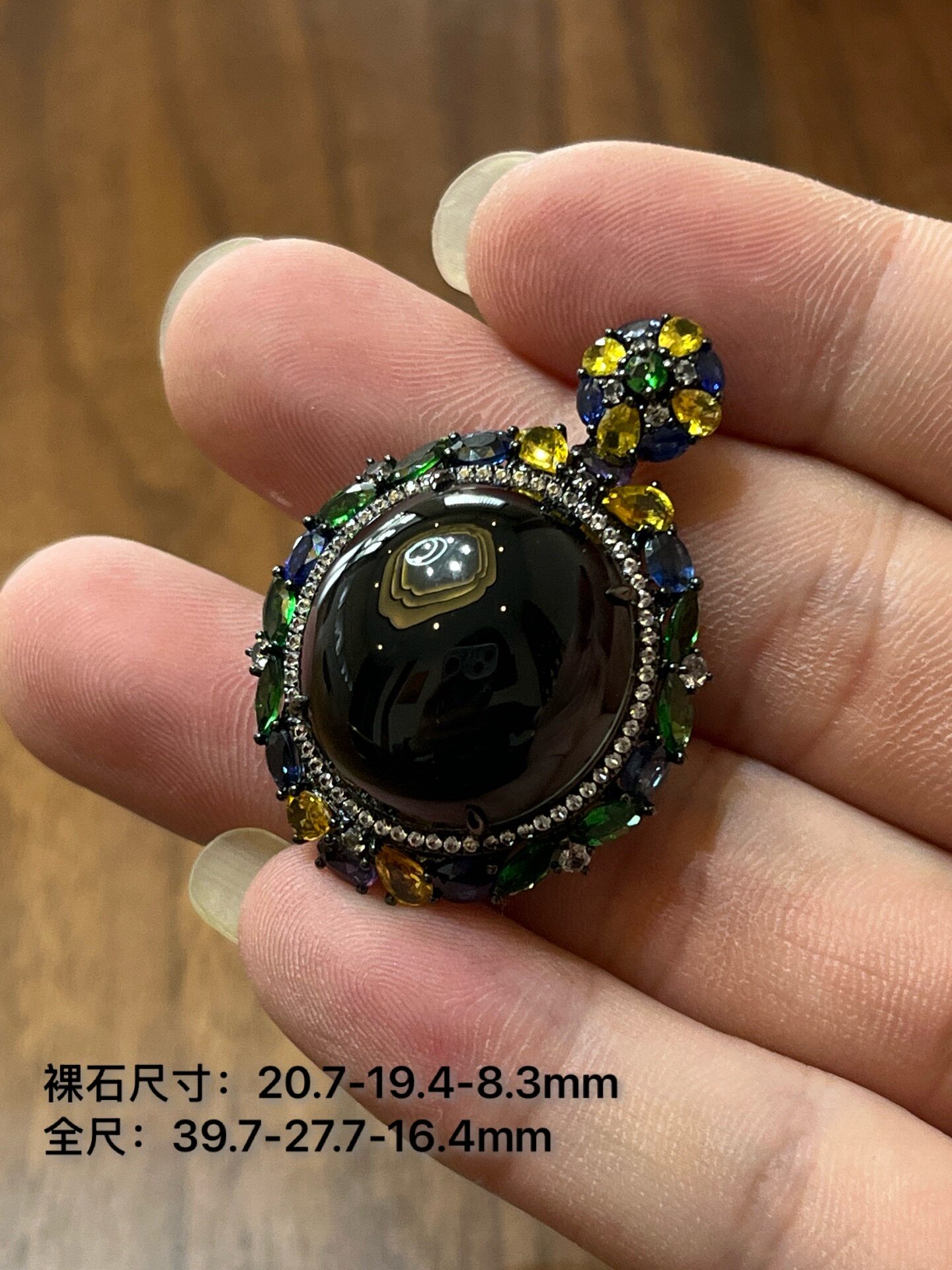 缅甸墨翠鸽子蛋 翡翠戒面蛋面 十级黑 18k金重金镶嵌